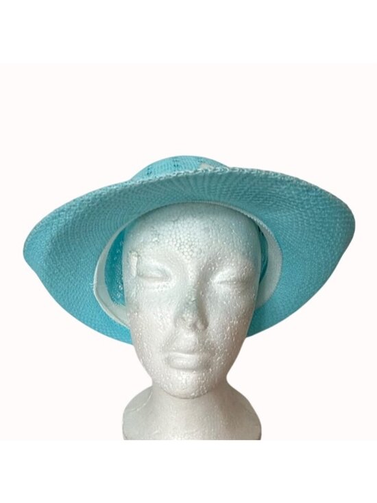 RM Poolside Sun Hat Embroidered Open Weave Turquoise Wide Brim Cap Cruise Travel main image 11